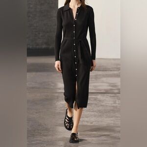 NWT Zara Black Button-Up Knit Dress